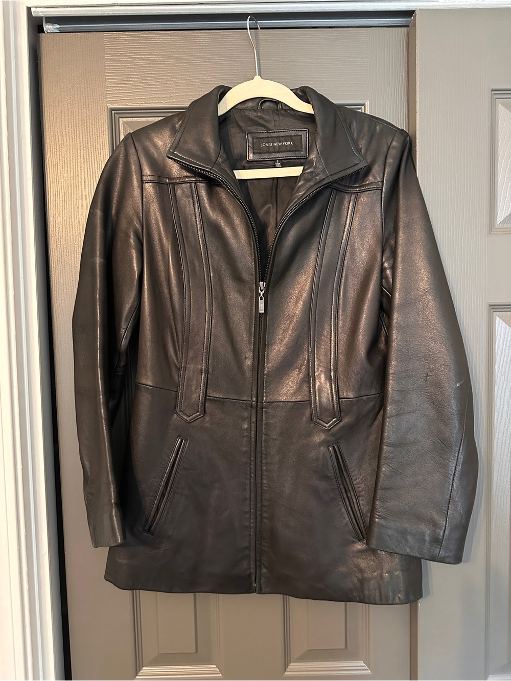 Jones New York Women's Black Leather Zip Jacket